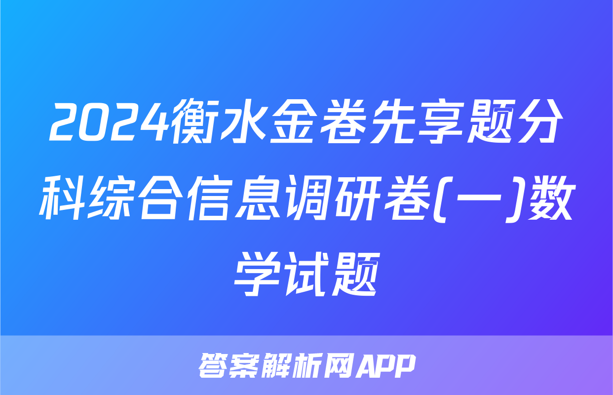 2024衡水金卷先享题分科综合信息调研卷(一)数学试题